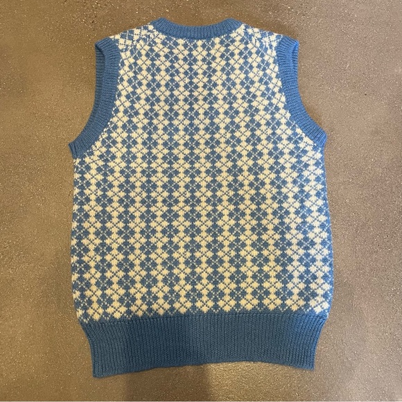 Vintage wool sweater vest blue and cream size small - Picture 3 of 5